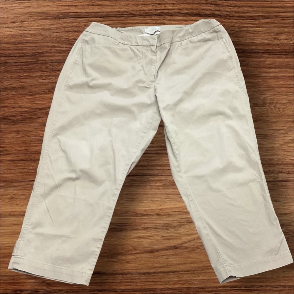 Talbots Woman Heritage Tan Khaki Crop Pants Plus Size 14W Cotton Stretch Casual - Picture 1 of 9